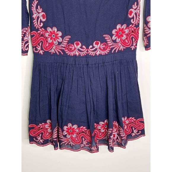 TRYB Floral Embroidery Navy Red Cotton Dress Womens Size XS - Picture 9 of 9